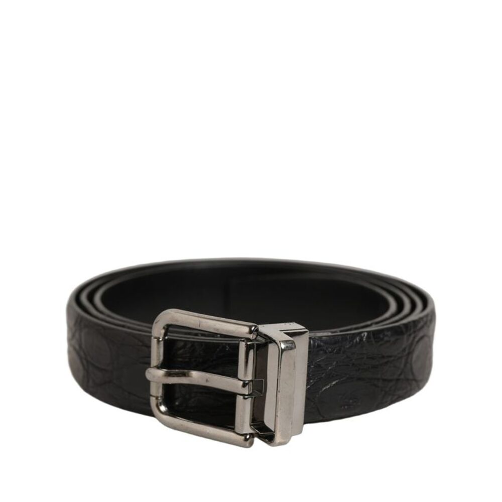 Dolce & Gabbana Black Leather Silver Metal Buckle Men Men's Belt